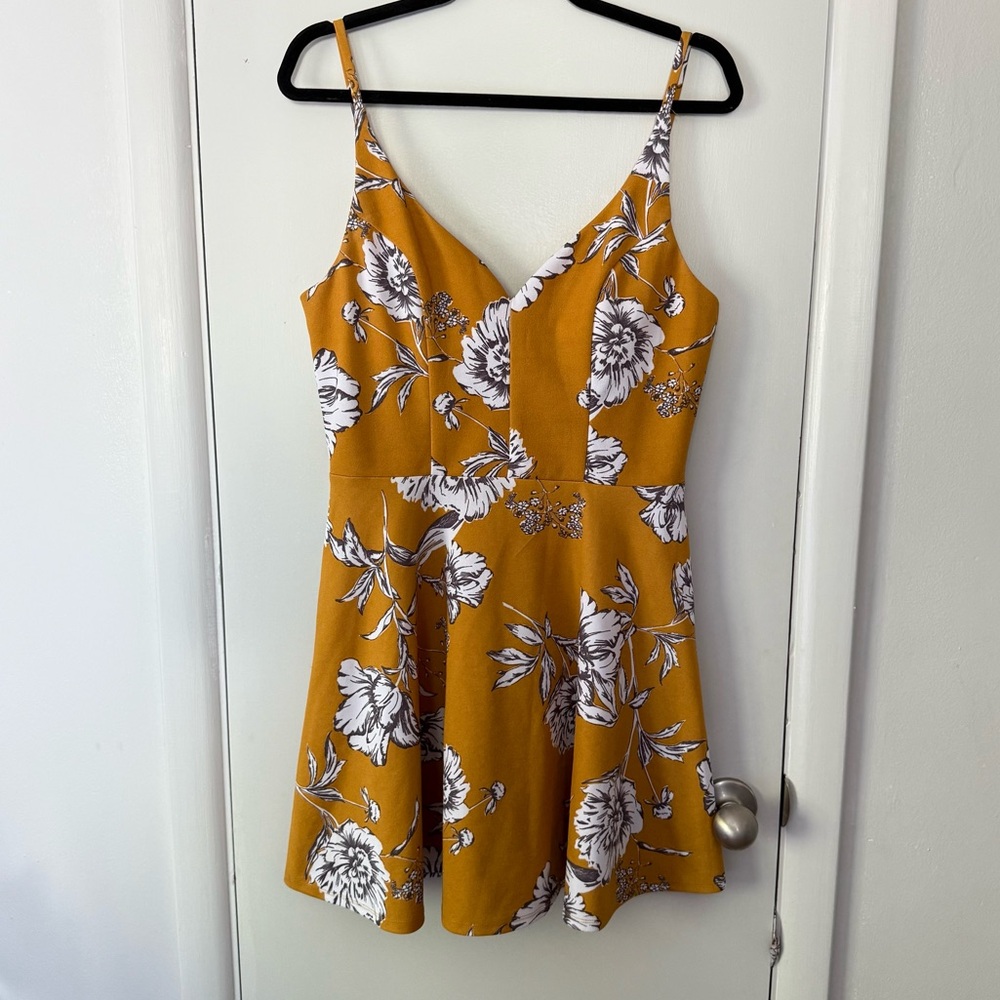 Midnight Doll Mustard Yellow & Cream Floral Print Mini Sheath Dress Size 13
